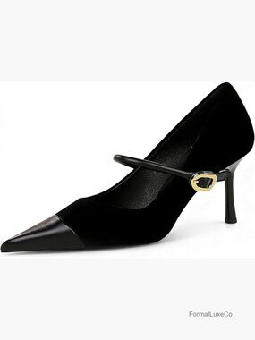 Pointed Toe Stiletto Heels Pumps Slip On Adjustable Single Strap Evening Dress